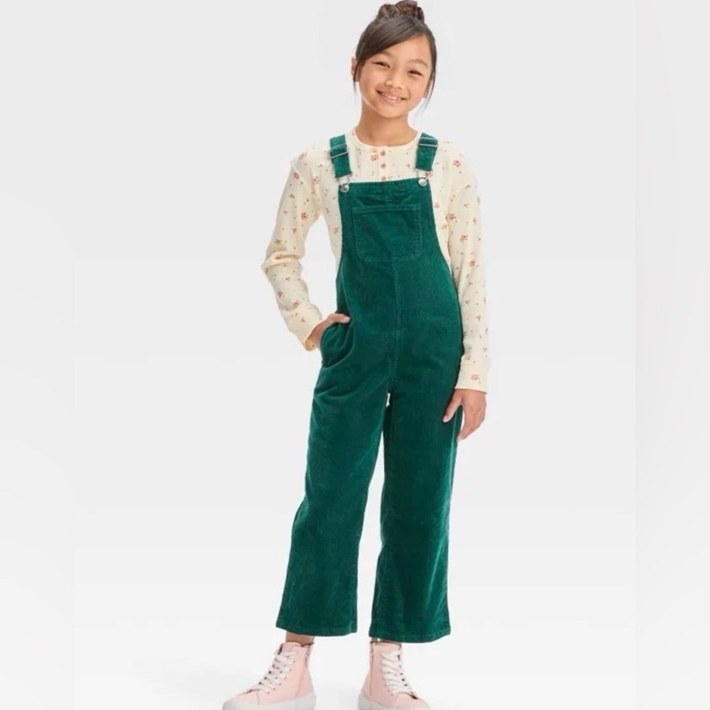 Cat & Jack Kids Corduroy Wide Leg Overalls - Jade Charm Forest Green